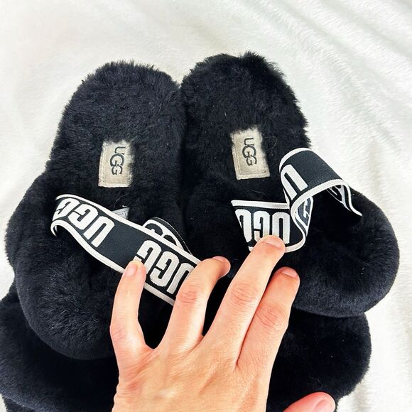 UGG Oh Yeah Slide Slipper Slingback Black 7 Platform Shearling Sandals 1107953 - Picture 6 of 11